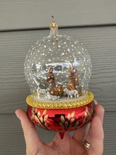 Christopher Radko Glass Dome Nativity Ornament Holy Family Red Gold Leaf Base picture