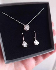 Elegant Diamond Pendant Necklace Drop Earring Jewelry Sets 14k White Gold Plated picture