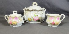 Antique Leuchtenburg Germany Porcelain 3 Pc Set Biscuit Jar, Sugar Bowl, Creamer picture