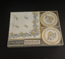 Vintage Luncheon Ensemble Rust Craft Paper Napkin + Coasters Floral For 20 New picture