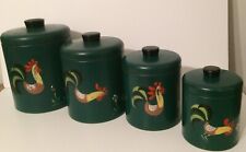 Ransburg Hand Painted Metal Canisters Green Farmhouse Rooster/Chicken Set of 4 picture