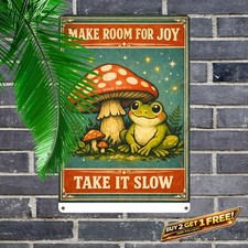 Whimsical Frog and Mushroom Vintage Metal Tin Sign Retro Wall Art 8x12 picture