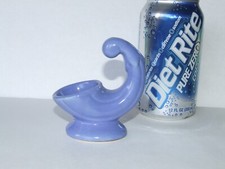 1939 Monmouth Art Pottery Glossy Blue Miniature Cornucopia Bud Vase Marked USA picture