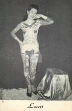 Lorett The Tattooed Lady Sideshow Circus 1950s RPPC Photo Postcard COPY picture