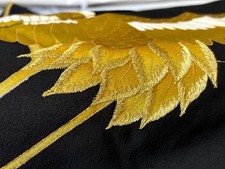 Vintage Japanese Black Silk Kurotomesode Kimono Stunning Crane Embroidery Art picture