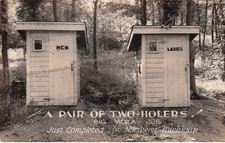 RPPC Upper Peninsula MI Michigan Camping Outdoor Outhouse Photo Postcard F59 picture