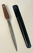 VTG Letter Opener Lucky Tree Trade Mark Wood Handle Faux Leather Storage Case picture
