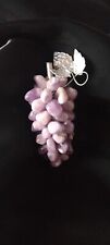 Vintage Polished Amethyst Stone Grape Cluster Purple Grapes Silver Tone Leaf  picture