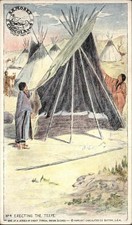 SAMOSET CHOCOLATES AD ADV American Indians Erecting Tepee Antique Postcard picture