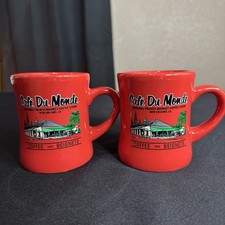 VTG Pair Cafe Du Monde Coffee Mug New Orleans Red Cup Beignets French Quarter picture