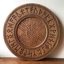 Large Oak Carved Rune Meditation Board  Altar Piece - Anglo-Saxon Futhorc picture