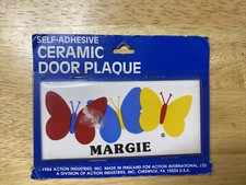 Vintage Retro Dead Stock MARGIE With Butterflies Ceramic Name Plaque Wall Sign  picture