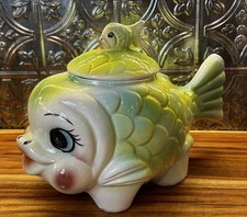 RARE Hard To Find Vintage 1950's Ceramic Fish Cookie Jar picture