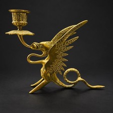 Antique French Brass Dragon Candlestick Holder Gothic Napoleon III Mythical 6x8