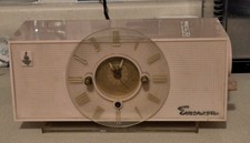 Sundial Tiffany Pink 1955 Emerson 826-B Tube AM Clock Radio Working, Read. picture
