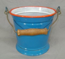 Cute Original Vintage European Enamelware Medium Blue Pail Bucket picture