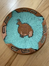 Vintage Handcrafted Patina Quail Healing Medicine Plate Copper picture