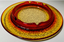 Vintage Round Amberina Art Glass Textured Ashtray Mid Century Modern Glassware picture
