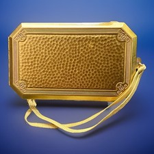 Vintage Melba Triple Vanity Compact Handle Hammered Gold Tone Patented 1924 picture