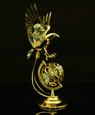 SWAROVSKI CRYSTAL ELEMENT STUDDED EAGLE OVER GLOBE FIGURINE 24K GOLD PLATED  picture