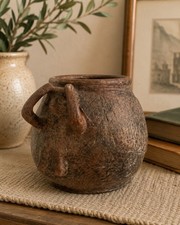 VTG Mexican Folk Art Terracotta Pottery Vase Figural Man Handles 101 Mexico picture
