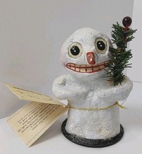 Vintage Poliwoggs Signed Snowman Ghost Folk Art Sugared Figurine 2000 Primitive picture