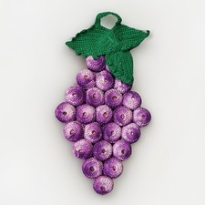 Vintage 1950s Crocheted Macrame Purple Grape Cluster Bottle Cap Hot Pad Trivet picture