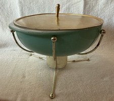 COMPLETE #924CM Pyrex UFO Atomic Casserole & Warmer Sputnik 2 Qt 1956 picture