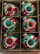 Christmas ornaments set of 6 glass Radko Shiny Brite large striped indent balls  picture