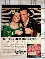 1944 Englander Mattress Ad WWII Military Pilot Couple Ephemera Vintage Print picture