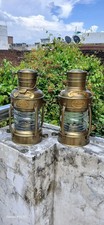 2x Vintage Nautical Ship Lantern Oil Lamps Brass Finish Maritime Lighthouse Deco picture