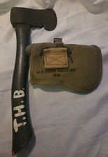 WW2 US M1910 Entrenching Axe Hatchet OD + 1942 W.B. Farrell Carrier (Cover) picture