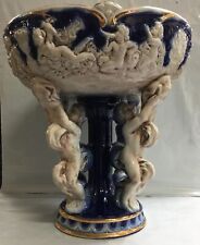 Norleans Italy,Cobalt & White Gold Trim Pedestal Porcelain Fruit Bowl or Planter picture