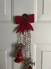 Vintage NOS Sealed Christmas Plastic Chain Flocked Red Bell Holly Wall Hanging picture