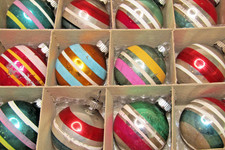 Lot Vintage Glass Striped Small BALL Christmas Ornaments Shiny Brite picture