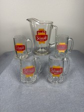 Schmidt Beer Glass Pitcher and 4 Mugs Set Barware Breweriana picture