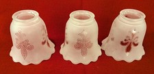 Antique Set of 3 Ceiling Light Chandelier Lamp  Etched Glass  Shades picture