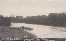 1913 Antique Cedar river scene Janesville WI RPPC Along the Cedar Postcard picture
