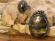 Vintage Native American Sterling Silver Picture Jasper Ring and Pendant--2426.26 picture