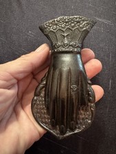 Vtg Antique Victorian Style Hand w/ Ring Brass Tin Iron Desk / Wall Paper Clip picture