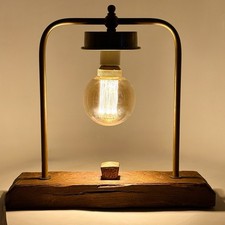VTG 1960’s Rustic/Industrial Table Lamp Distressed Wood & Brass w/ Edison Bulb picture