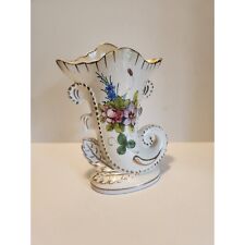 Vase/ italy / Rare Vintage Porcelain Handpainted In Italy Cornucopia Vase Rare # picture