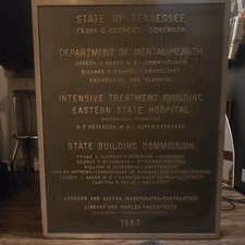 Historical 1963 State of Tennessee Dept of Mental Health Bronze Plaque. picture