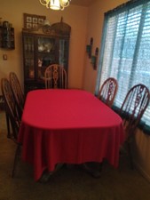 Red Linen Tablecloth, 86 x 57 inches Excellent Condition picture