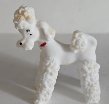 Vintage White Ceramic Fluffy Poodle Dog Figurine Red Collar Pompom Tail picture