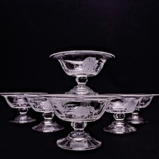 Hand Engraved Crystal African Safari Etched Art Glass Footed Bowls Set JG Durand picture