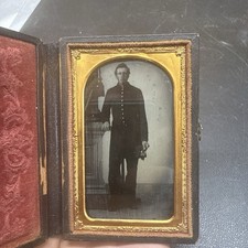 1860s Civil War Union Soldier 9 Button Tintype FULL BODY PHOTO picture