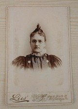 Antique Victorian Cabinet Card Photo Woman Glasses Lies Photographer  Pittsburgh picture