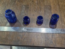 Vintage Cobalt Blue Glass Jar Lot of 4 - Vicks VapoRub & Noxzema Apothecary Jars picture