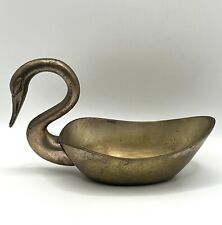Swan Solid Brass India Trinket Candy Jewelry Dish Soap Tray Planter 6 in Length picture